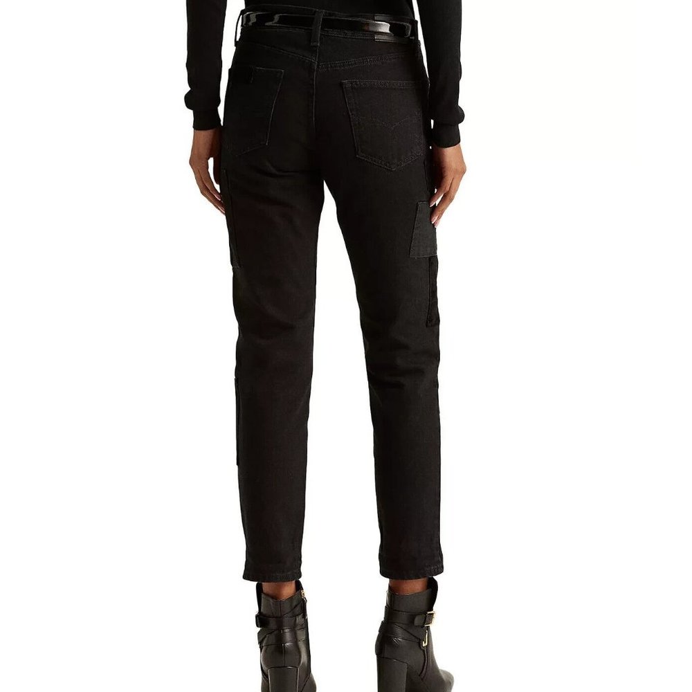 NWT Lauren Ralph Lauren Patchwork Relaxed Tapered Jean Black Wash - Picture 6 of 6